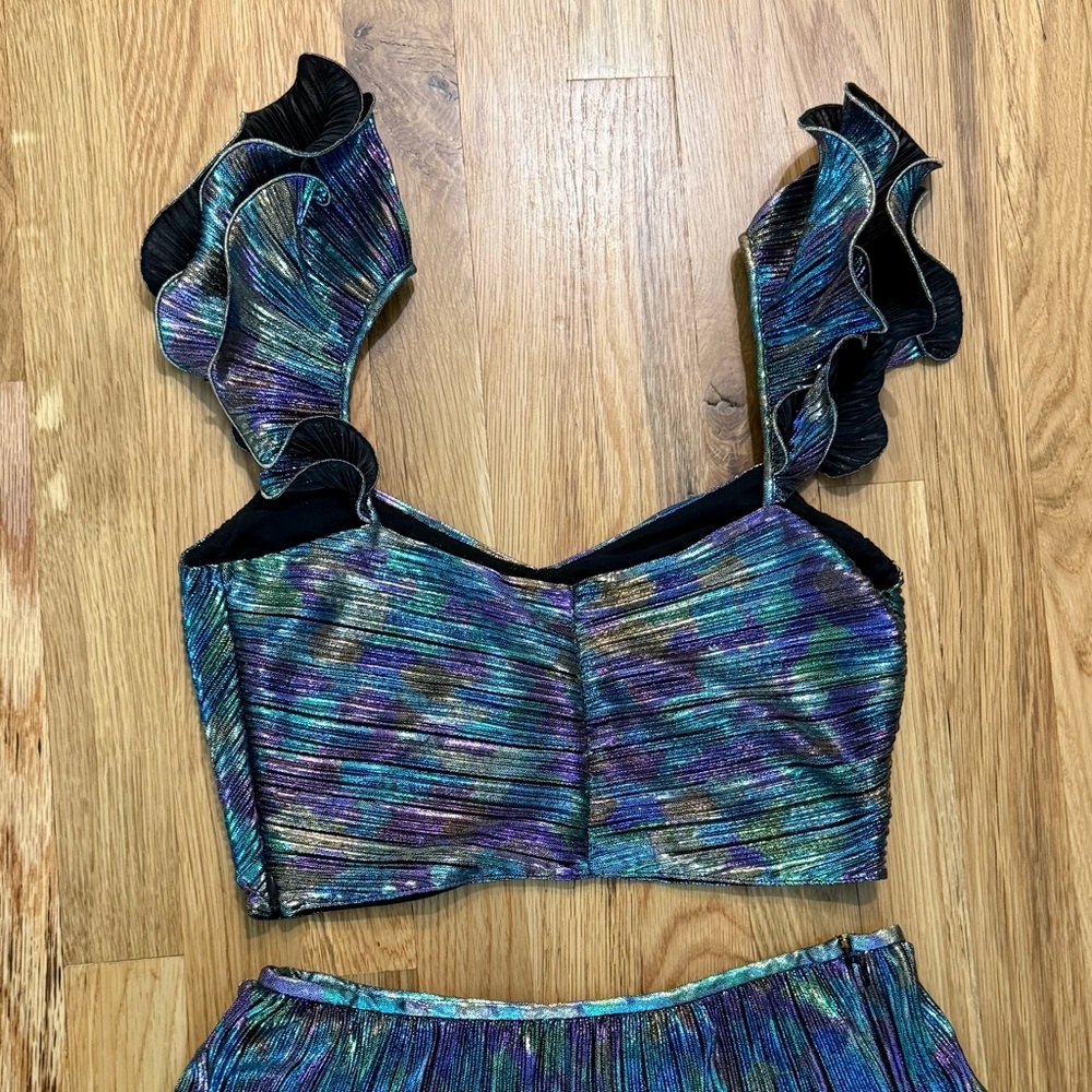 Saylor x Free People Gianna Iridescent Crop Top & Tiered Skirt Two Piece Set S - Picture 5 of 10